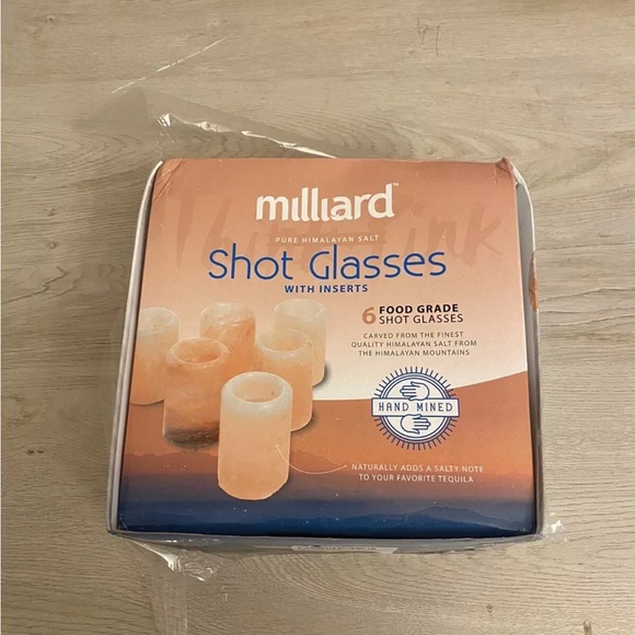 6 MILLARD SALT Shot Glasses: Open Unused: Pure Himalayan Salt: 2 " X 3 1/4" Each - Picture 1 of 3